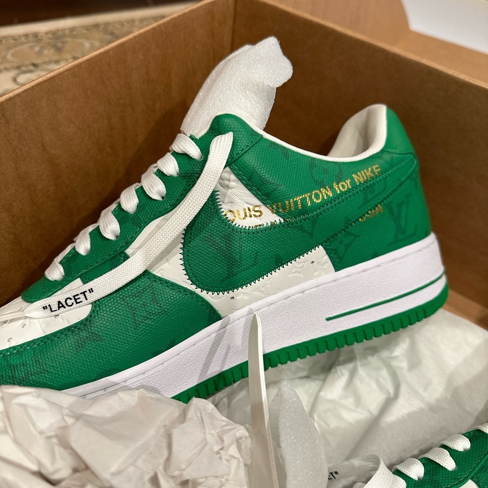 Size 13 US- Louis Vuitton Virgil Abloh x Nike Air Force 1 Green RARE NEVER WORN!
